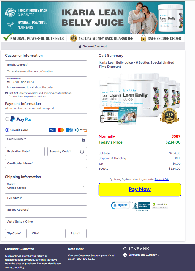 Ikaria Lean Belly Juice Checkout page